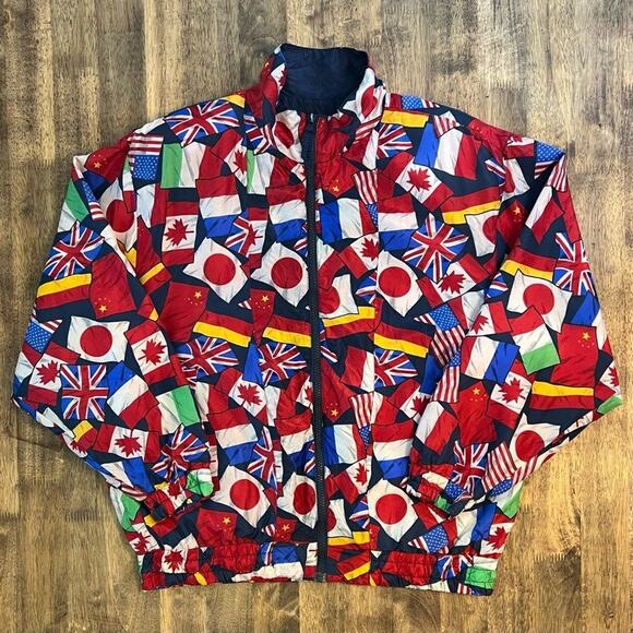 Lavon Petite Women’s World Flags 100% Silk Vintage 90s Y2K Windbreaker Sz PM - Picture 4 of 10